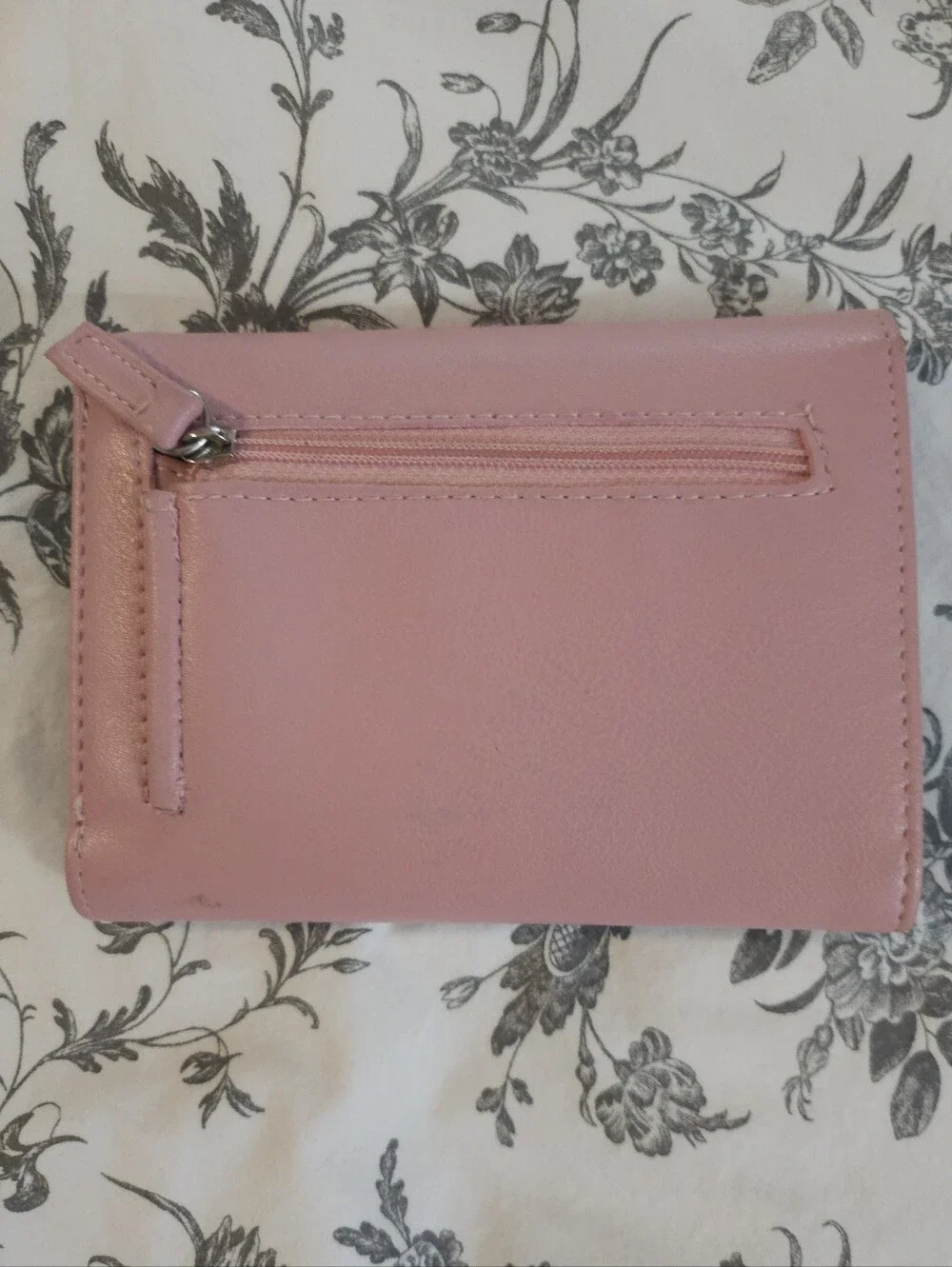 Tahari Light Pink Leather Compact Wallet with Metal Logo